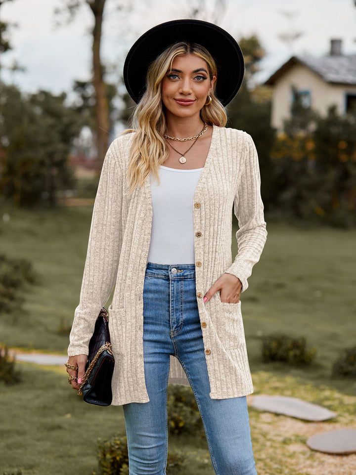 Womens knitted jacket with structured pattern and practical pockets Lune London 1753970709
