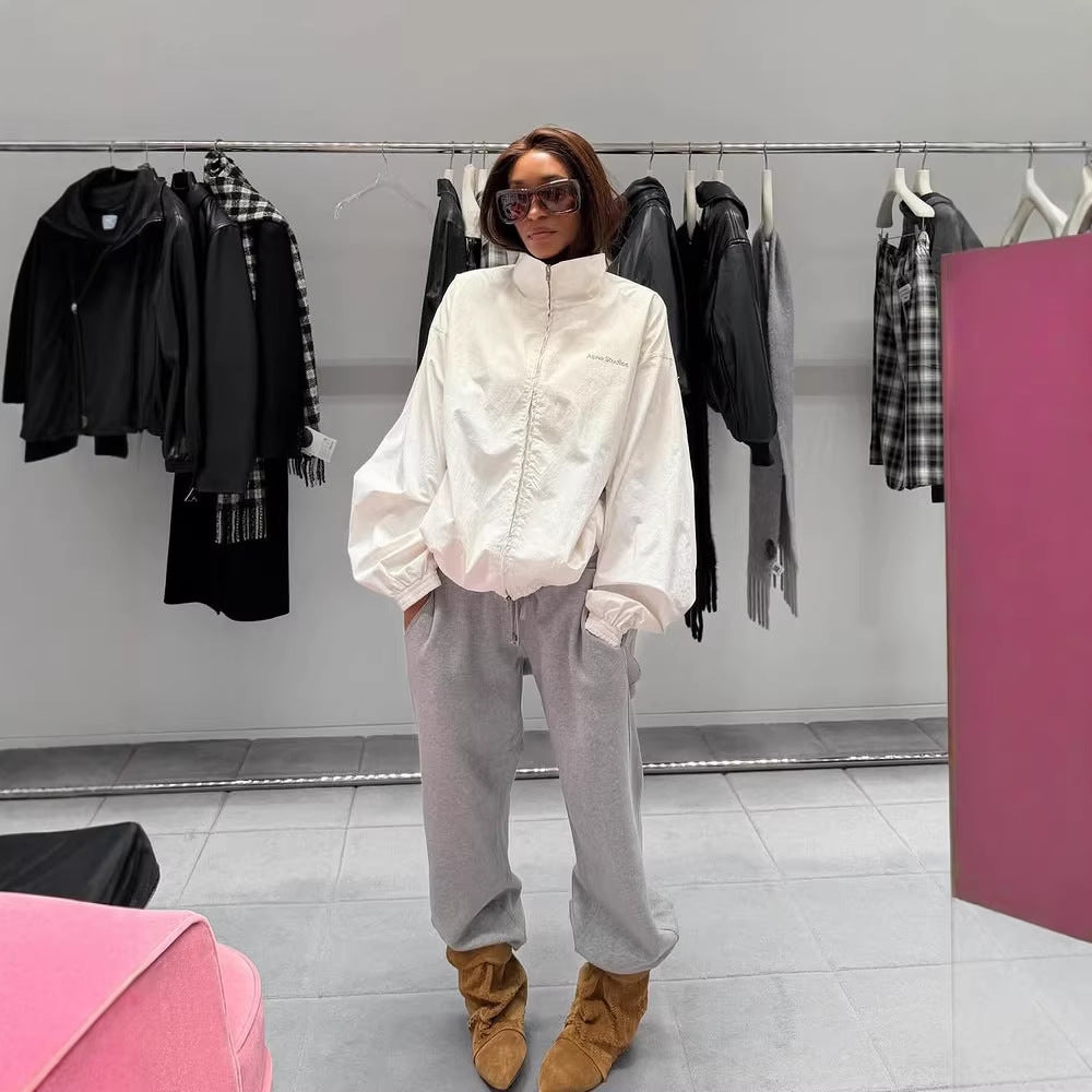 Women's Padded Boxy Jacket in Cropped Cut with Stand-up Collar and Concealed Fastening Placket Amarae