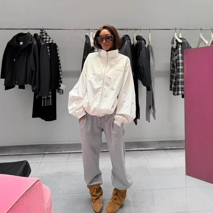 Women's Padded Boxy Jacket in Cropped Cut with Stand-up Collar and Concealed Fastening Placket Amarae