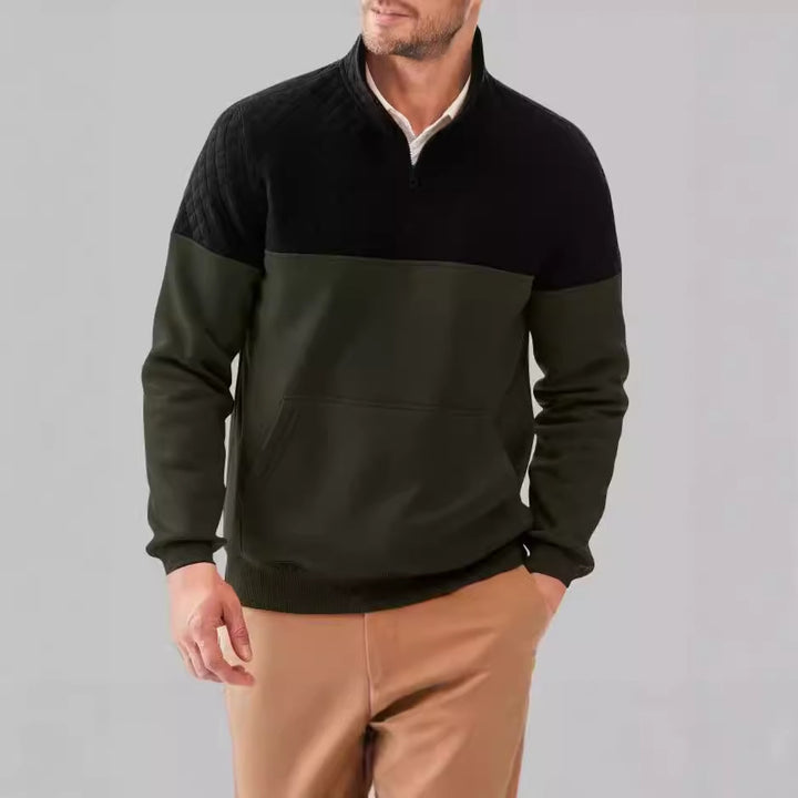 Fleece pullover for men with quilted details and high collar Lune London