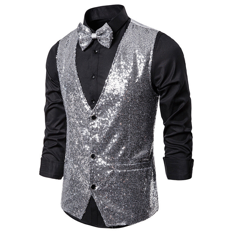 Men's Sparkling Festive Vest with Matching Bow Tie Amarae