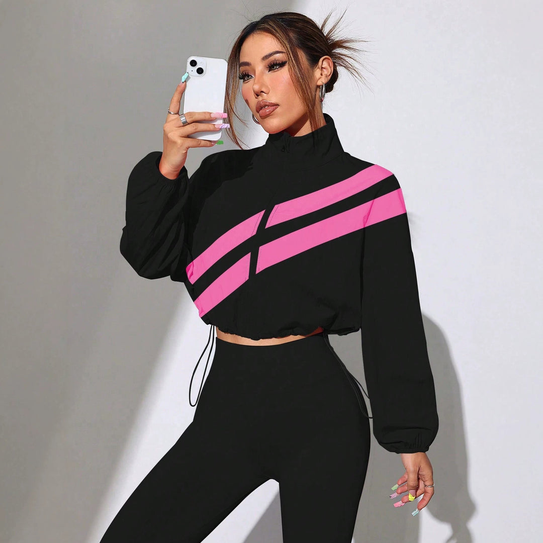 Women's Cropped Windbreaker with Stand-up Collar, Zipper and Drawstring Waist Amarae