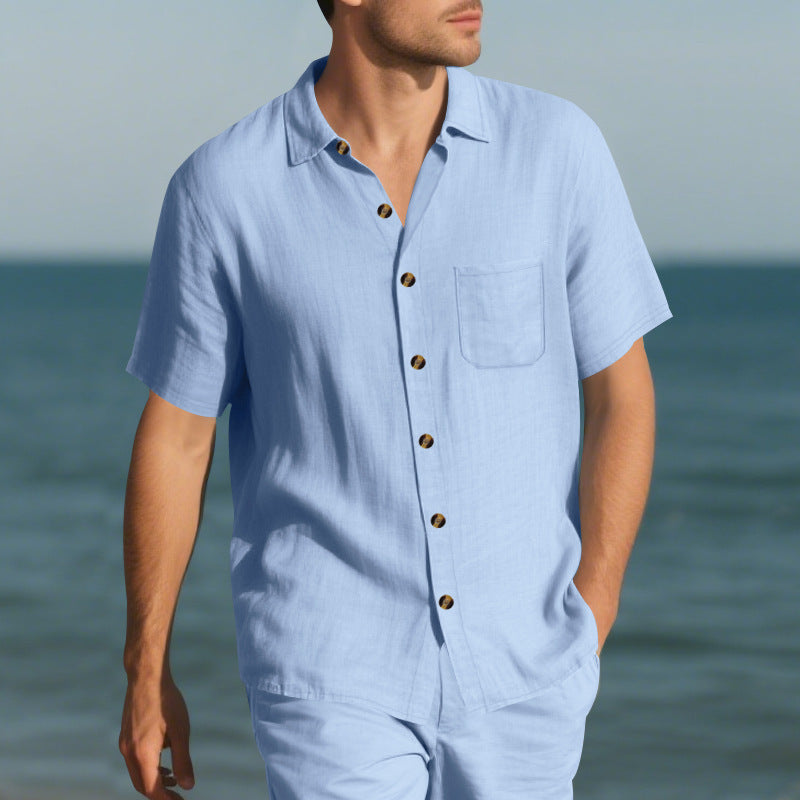 Casual short sleeve linen shirt for men with practical chest pocket Lune London