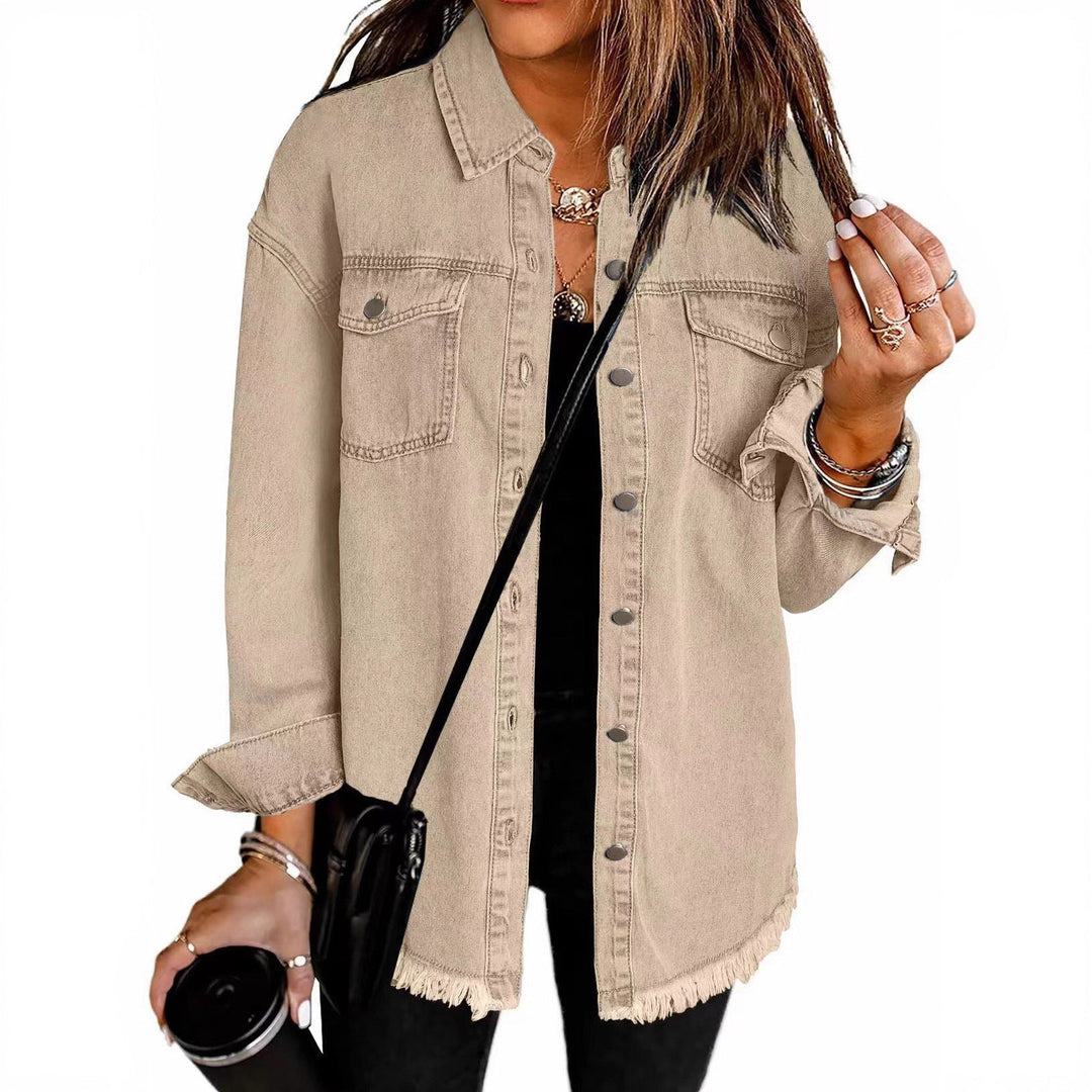 Ladies Denim Overshirt with Fringed Hem and Chest Pockets Lune London