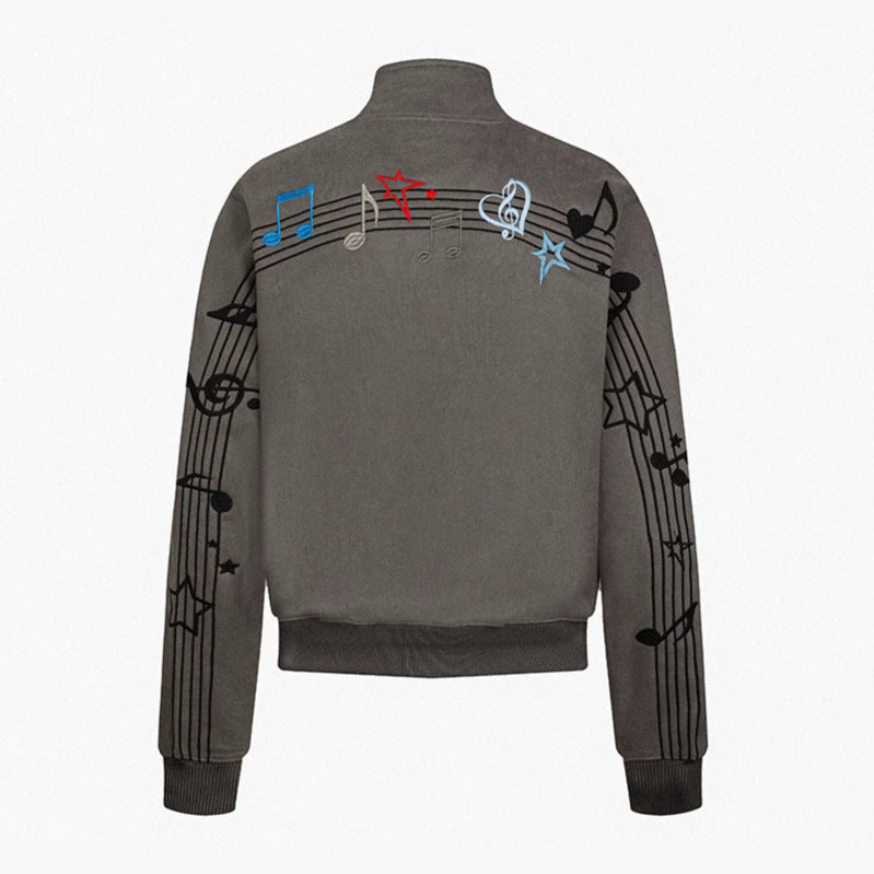 Women’s cropped stand-up collar sweat jacket with note and star embroidery Amarae