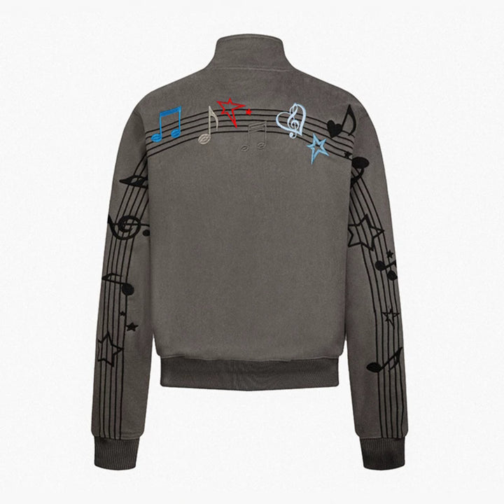 Women’s cropped stand-up collar sweat jacket with note and star embroidery Amarae