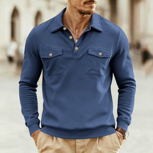 Men's long sleeve shirt with practical chest pockets and modern Henley neckline Amarae