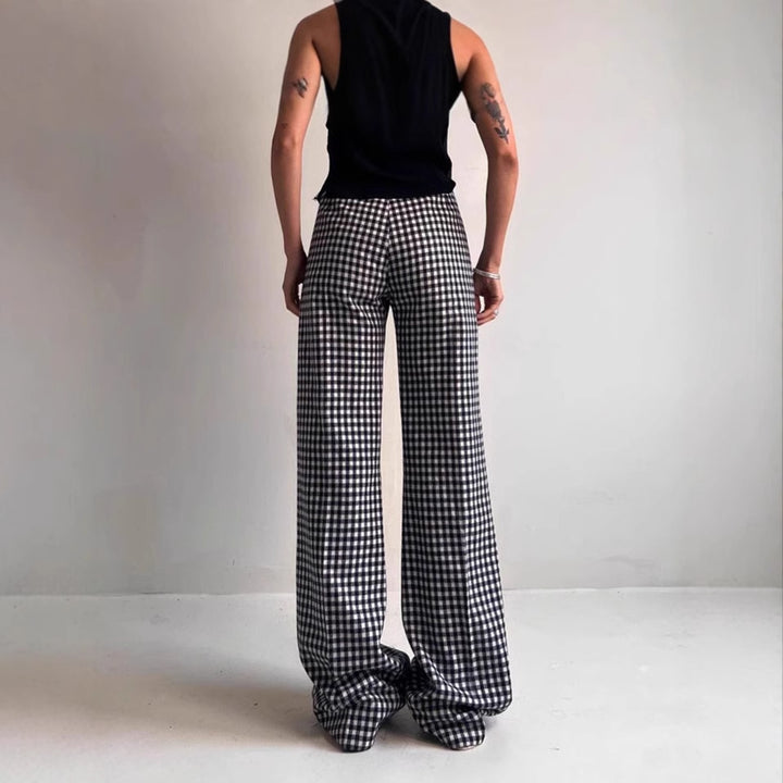Women Comfortable Tube Pants with Checkered Pattern and Elastic Waist Lune London