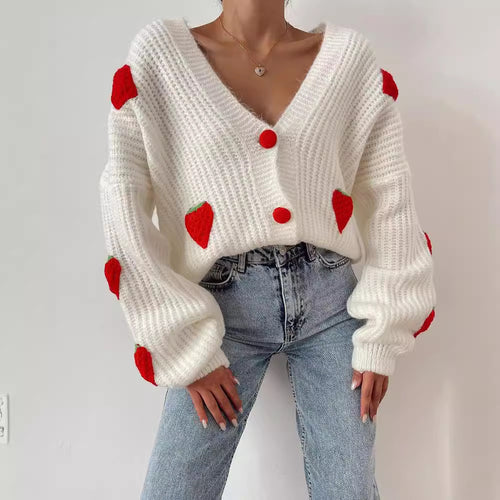 Lady cardigan with fruit application design Amarae