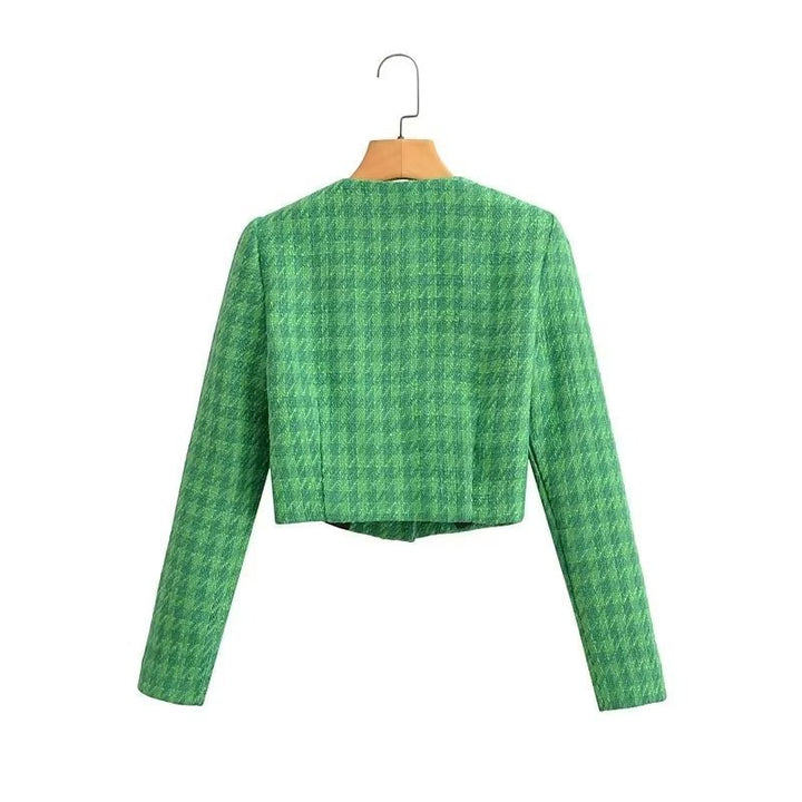 Women's Short Cut Boucle-Tweed Blazer with Boxy Silhouette and Tailored Back Seam Amarae