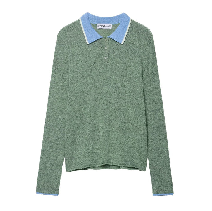 Chemise polo décontractée pour femmes à manches longues avec structure de col classique Chic & Stil