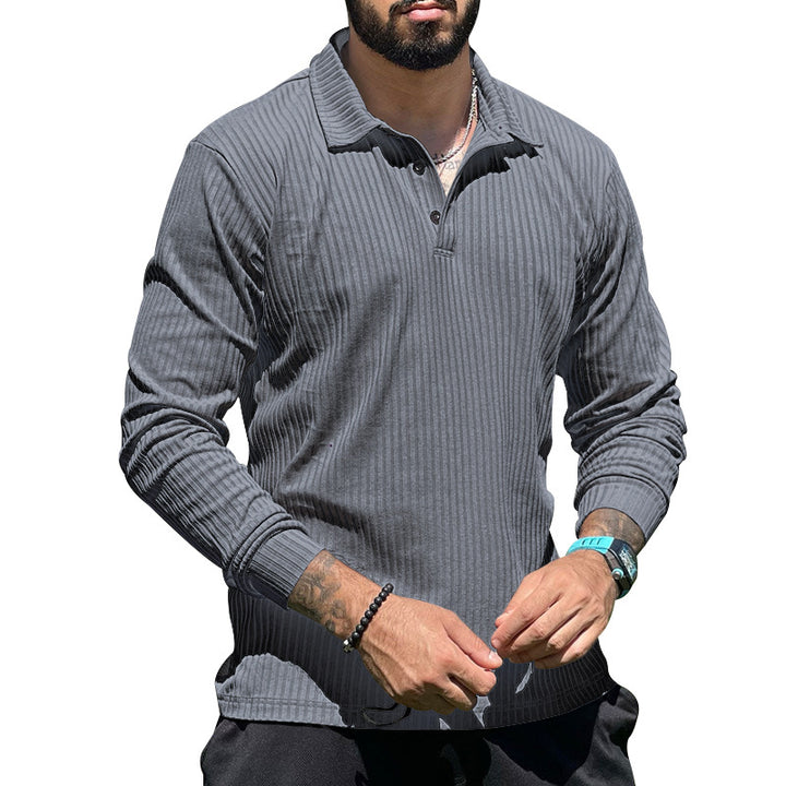 Long knit pullover for men with structured design and button placket Lune London