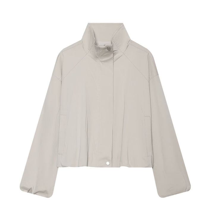 Women's Lightweight Cropped Transitional Jacket with Stand-Up Collar and Concealed Zipper Amarae