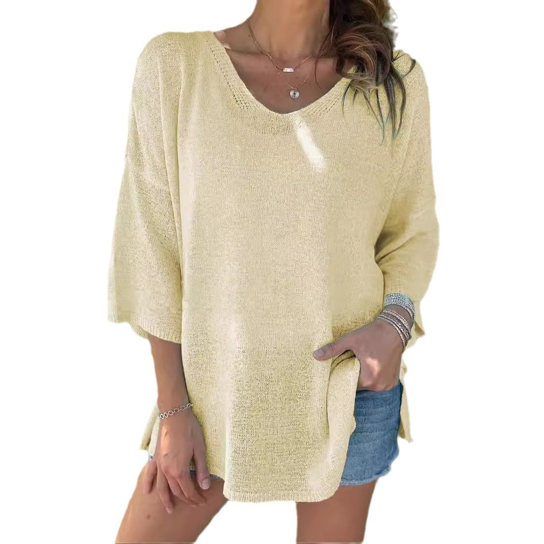 Women’s airy knitted top with an oversized cut and V-neck Lune London