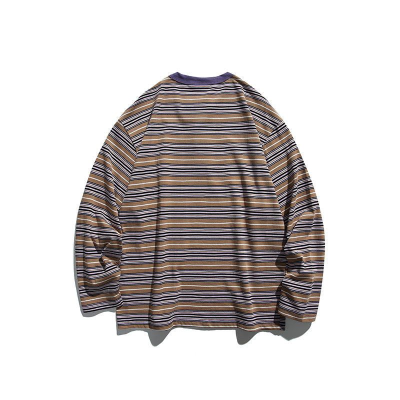 Unisex Oversize Long Sleeve with maritime stripe pattern and functional zippered chest pocket Amarae