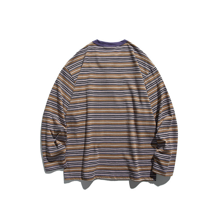 Unisex Oversize Long Sleeve with maritime stripe pattern and functional zippered chest pocket Amarae