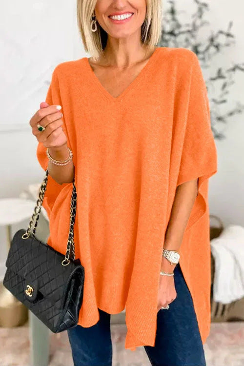 Ladies casual poncho sweater with V-neck and raglan sleeves Lune London