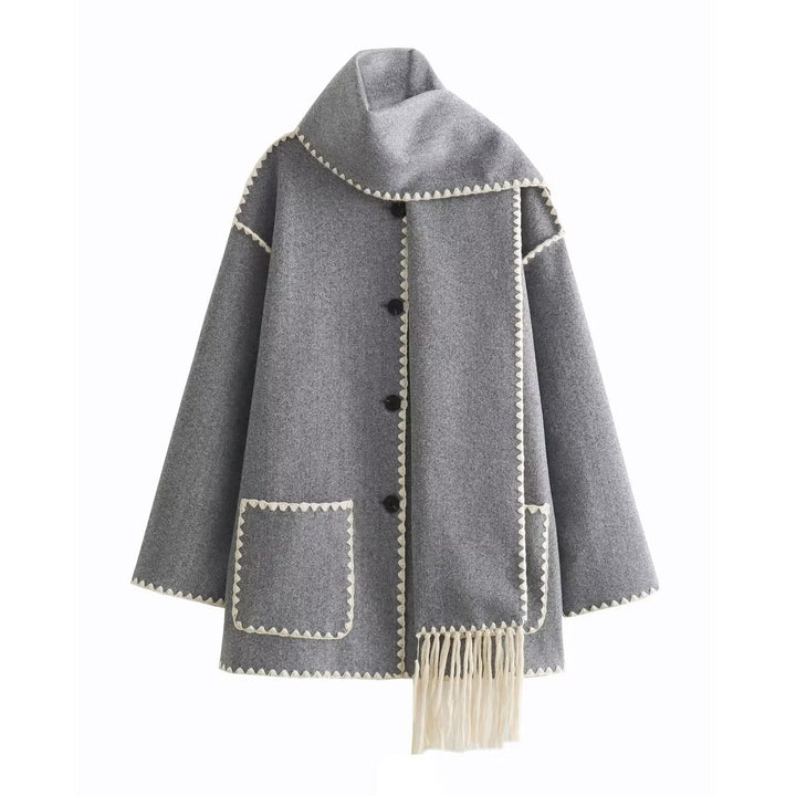Women’s coat with fringe detail and elegant row of buttons Lune London