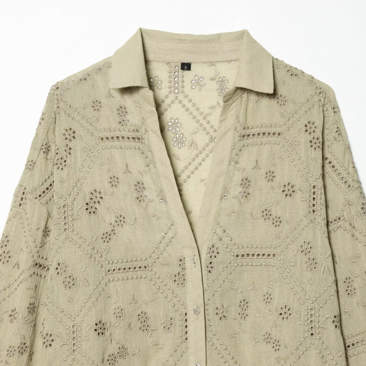 Women's Broderie-Anglaise Shirt Blouse in Oversize Cut with Balloon Sleeves Amarae