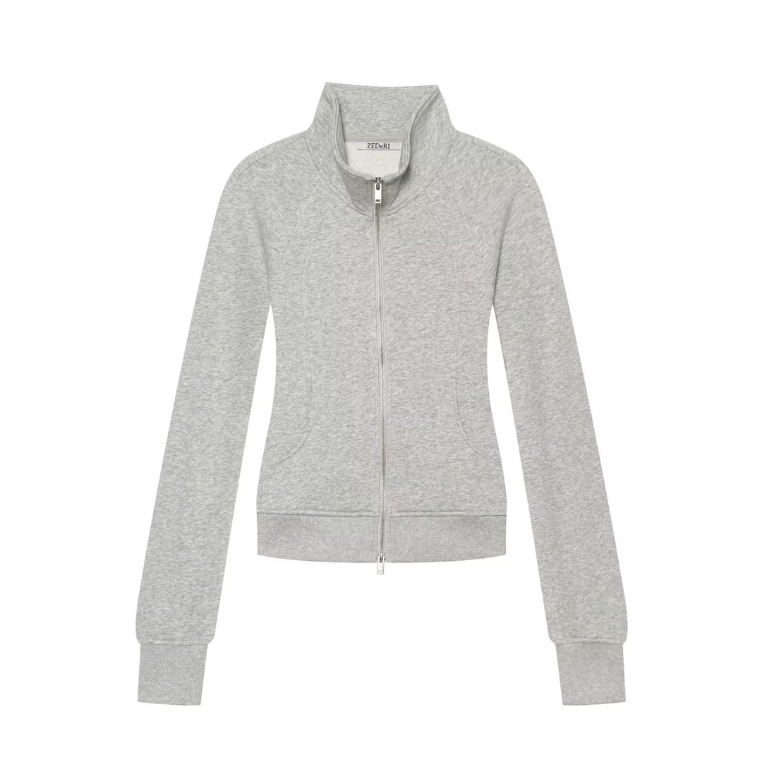Women's Custom-made Sweat Jacket with Stand-up Collar, Zipper and Raglan Sleeves Amarae