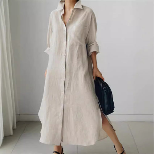 Light linen shirt dress for women with side slits Amarae