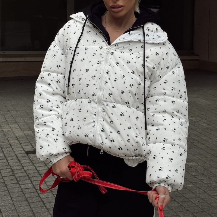 Ladies down jacket with floral patterns and high collar Lune London