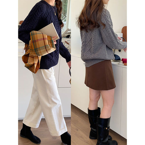 Women casual chunky knit sweater with cable pattern Chic & Stil