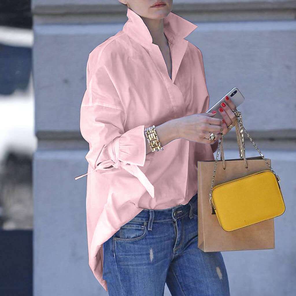 Blouse for ladies with high collar and asymmetric hem Lune London