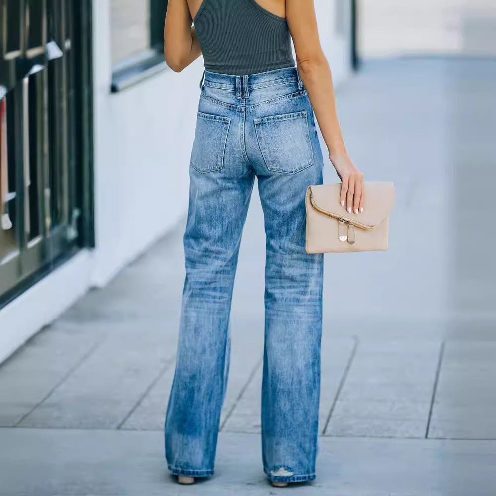 Wide leg women's jeans with ripped details Chic & Stil