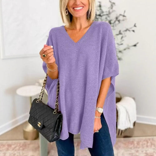 Casual knitted poncho for women with V-neck and oversized fit Amarae