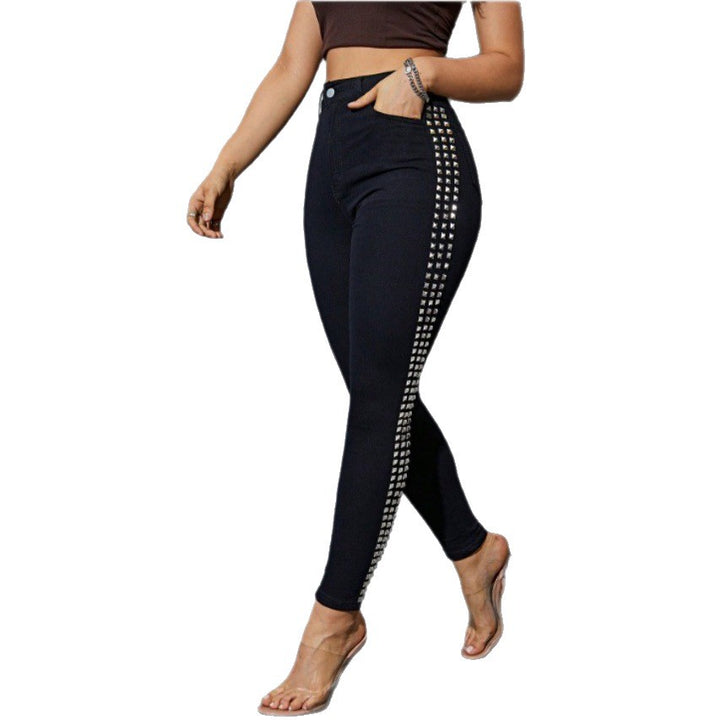 Women High-Waisted Skinny Jeans Leggings with Side Studded Band and Sculpting Effect Amarae
