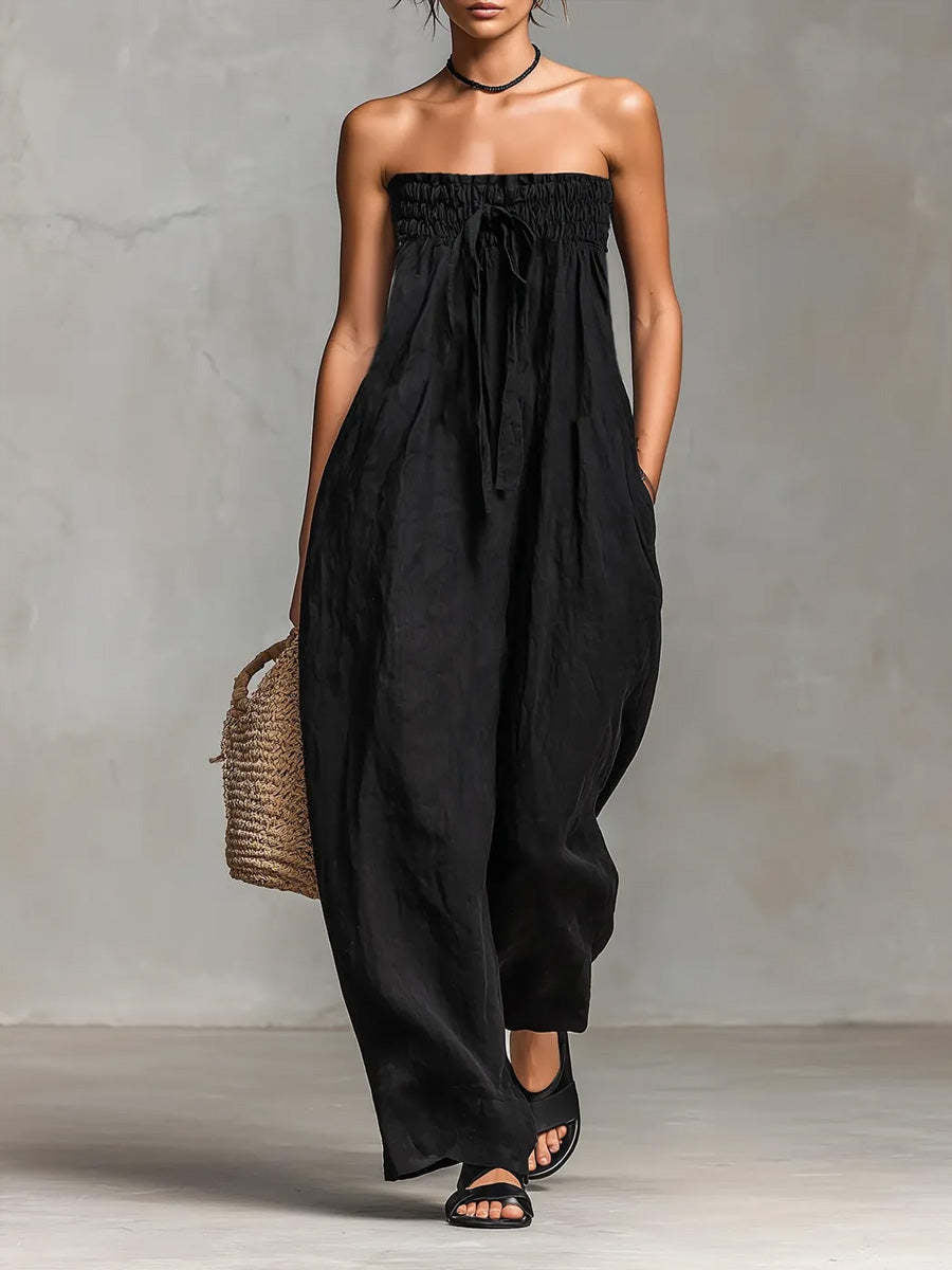 Women's Casual Jumpsuit with Elastic Top and Wide Leg Lune London