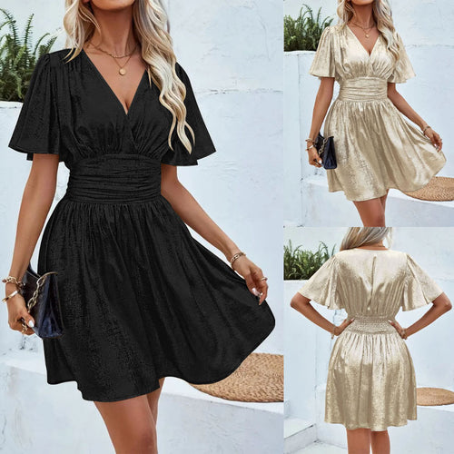 Wrap dress for women with deep V-neck and voluminous sleeves Amarae