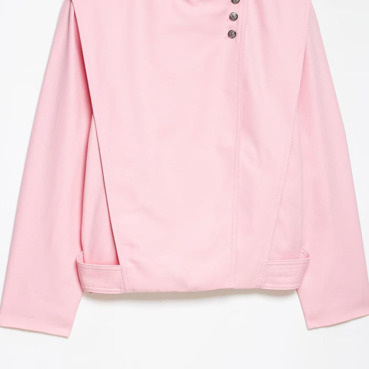 Women's Short Asymmetric Jacket with High Stand-Up Collar and Cape Shoulder Amarae