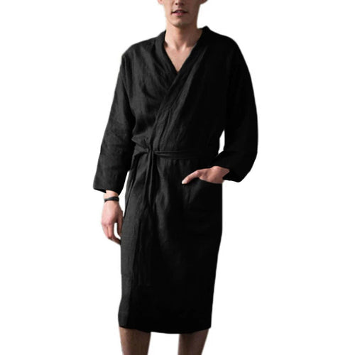 Men's Linen Bathrobe with Practical Pockets and Modern Design Amarae