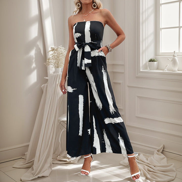 Strapless jumpsuit for women with wide legs and fitted belt Lune London