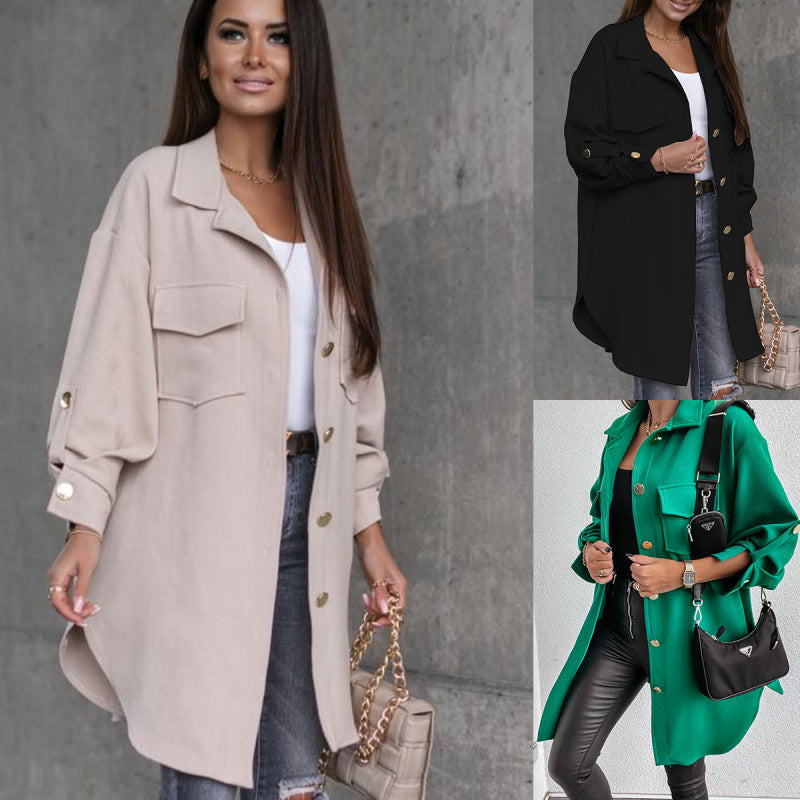 Elegant women's overshirt with practical pockets and snap front Amarae