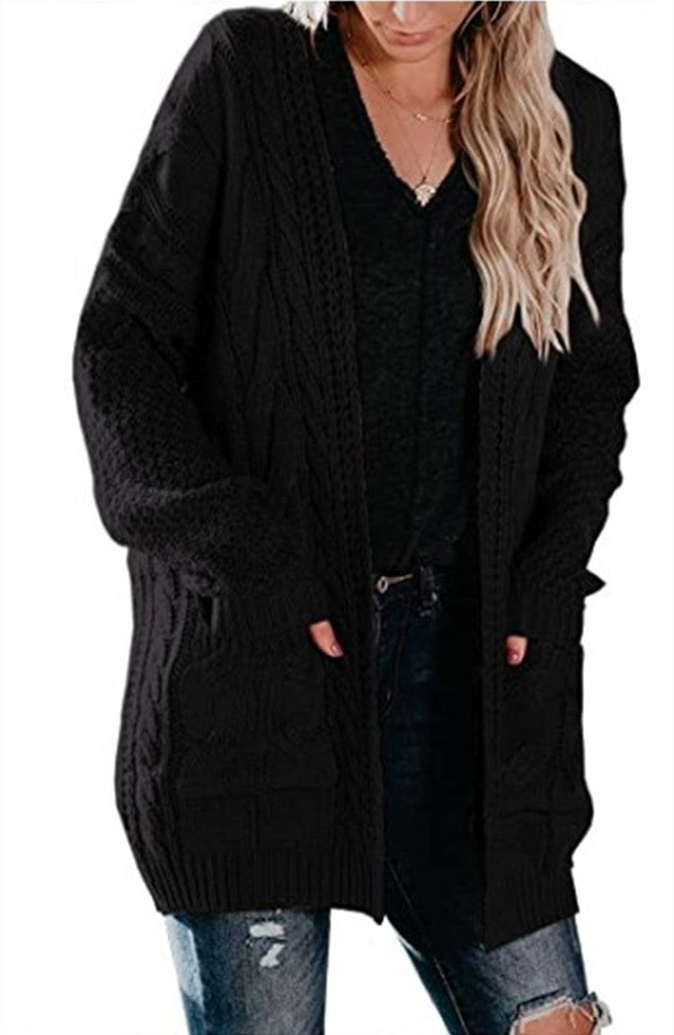 Cardigan épais en tricot pour femmes avec poches profondes et designs texturés Chic & Stil