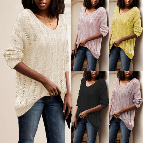 Ladies elegant knit sweater with transparent hole pattern Amarae