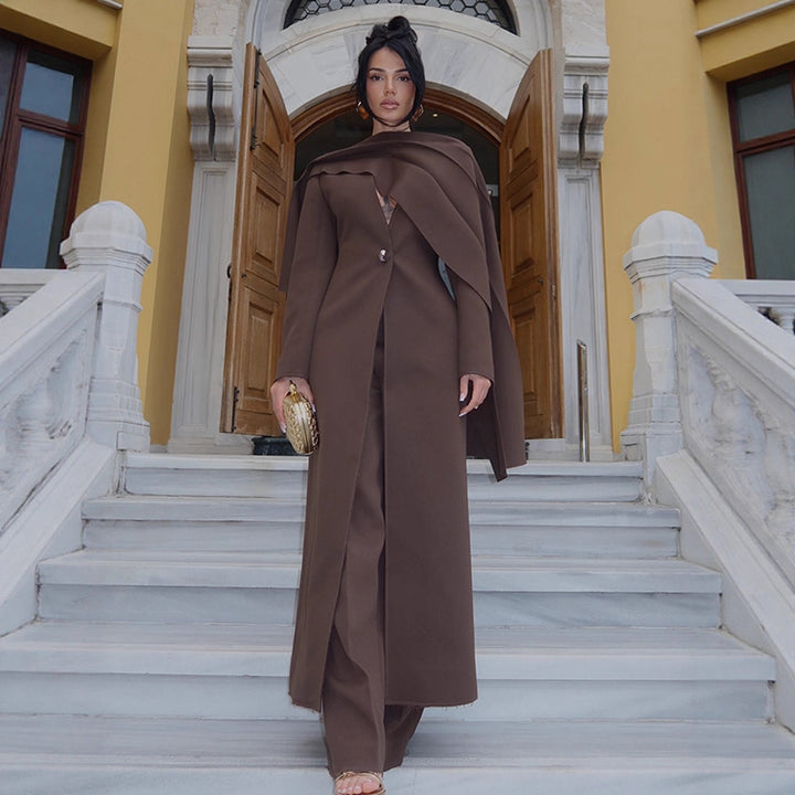 Women Elegant Coat Dress with Cape Shoulder and Tailored Silhouette Amarae