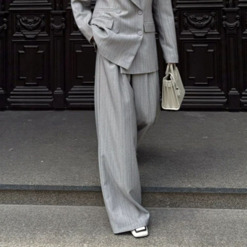 Women's Oversized Double-Breasted Blazer Set with Pinstripes and Wide Pleated Trousers Amarae