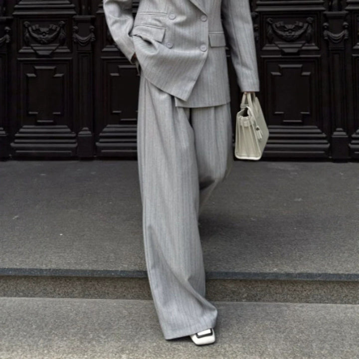 Women's Oversized Double-Breasted Blazer Set with Pinstripes and Wide Pleated Trousers Amarae