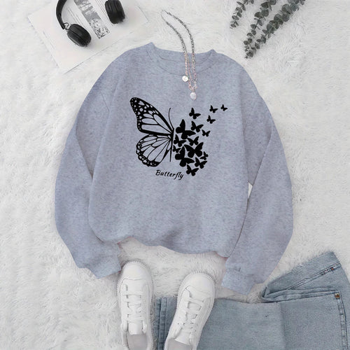 Sweatshirt femme avec motif papillon créatif et coupe décontractée Chic & Stil