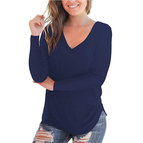 Women V-Neck Long Sleeve Shirt Made Of Soft Cotton Blend Amarae