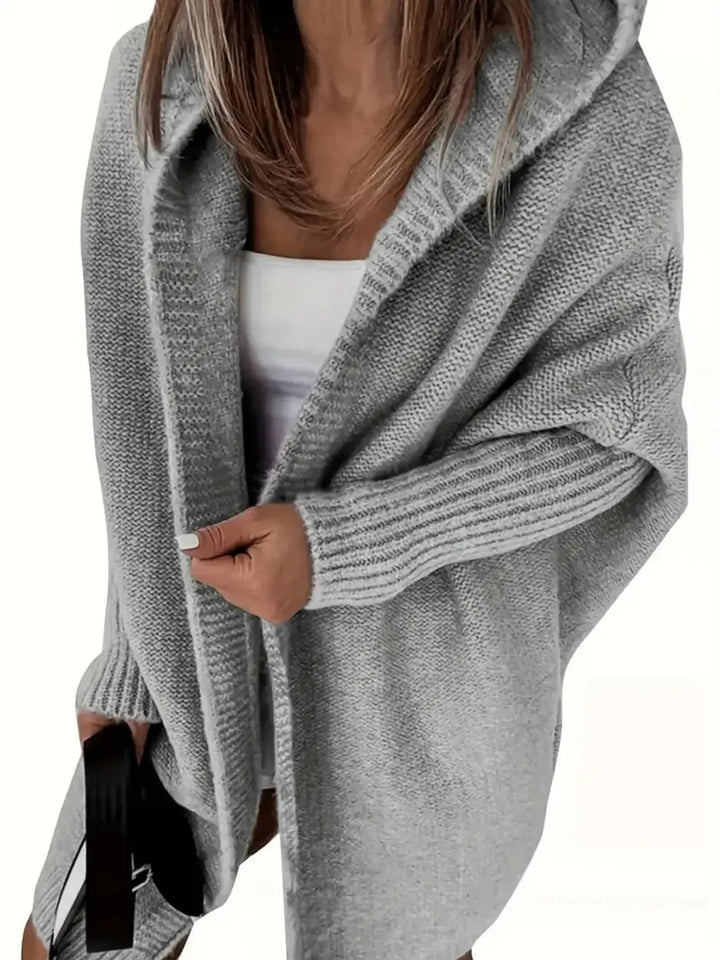 Ladies oversized knitted poncho with hood Lune London