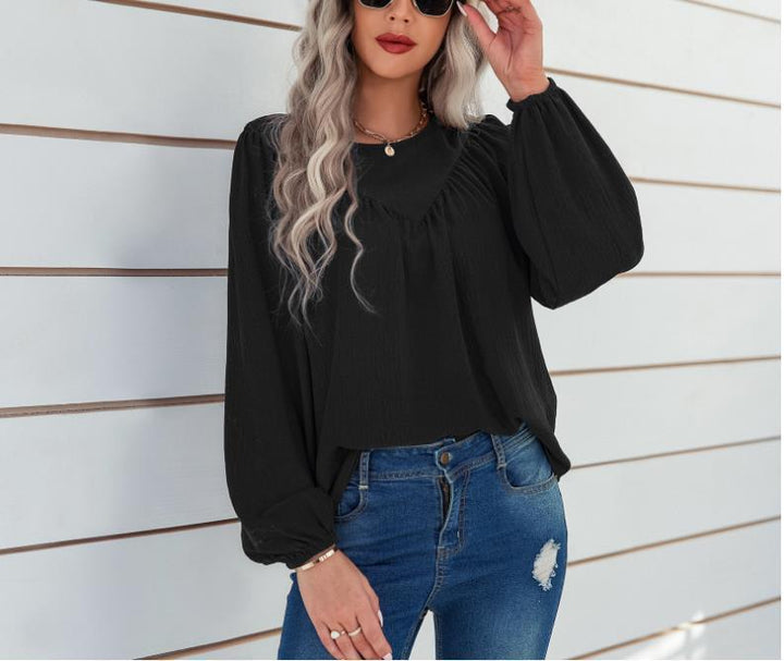 Casual blouse for women with flared sleeves and a fine ribbed texture Lune London