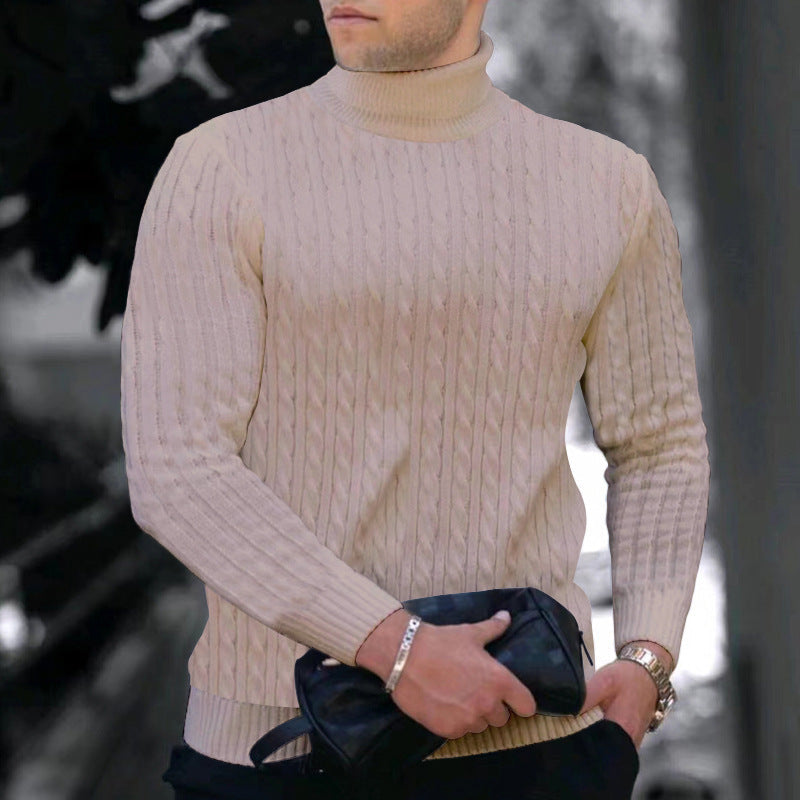 Men's Elegant Turtleneck Sweater with Exquisite Cable Knit Texture Lune London