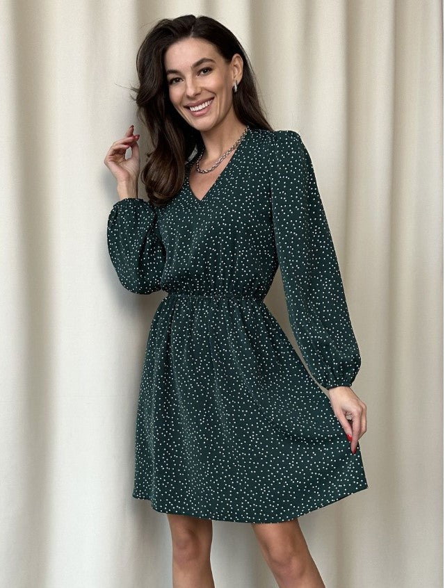 Casual dress for women with V-neck and puff sleeves Lune London