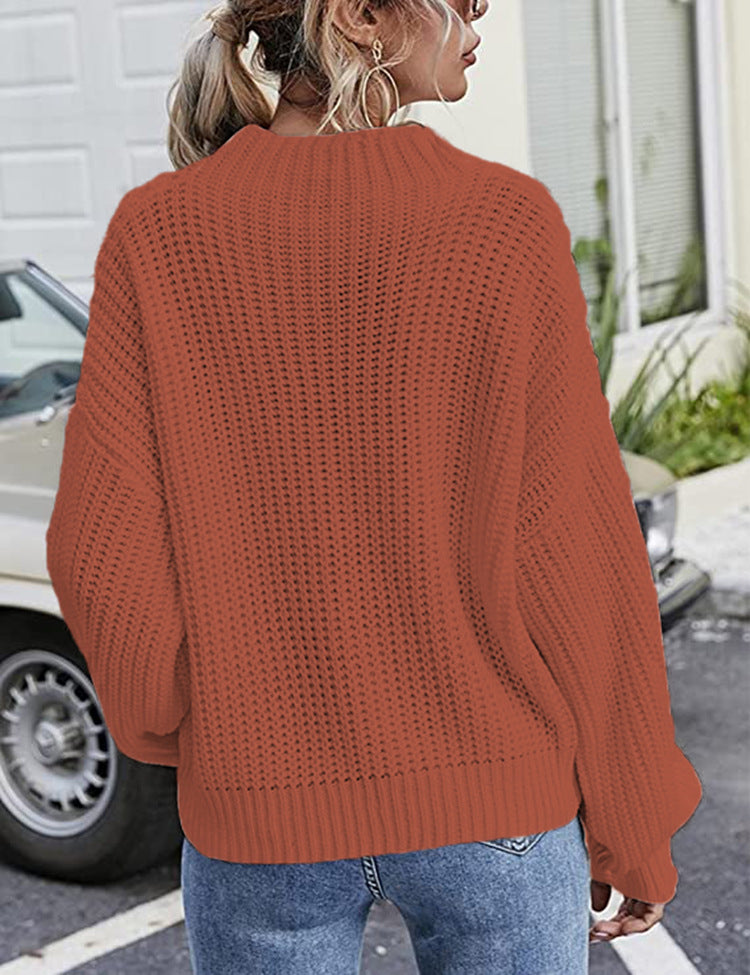Chunky knit sweater for women with cable design and high collar Lune London