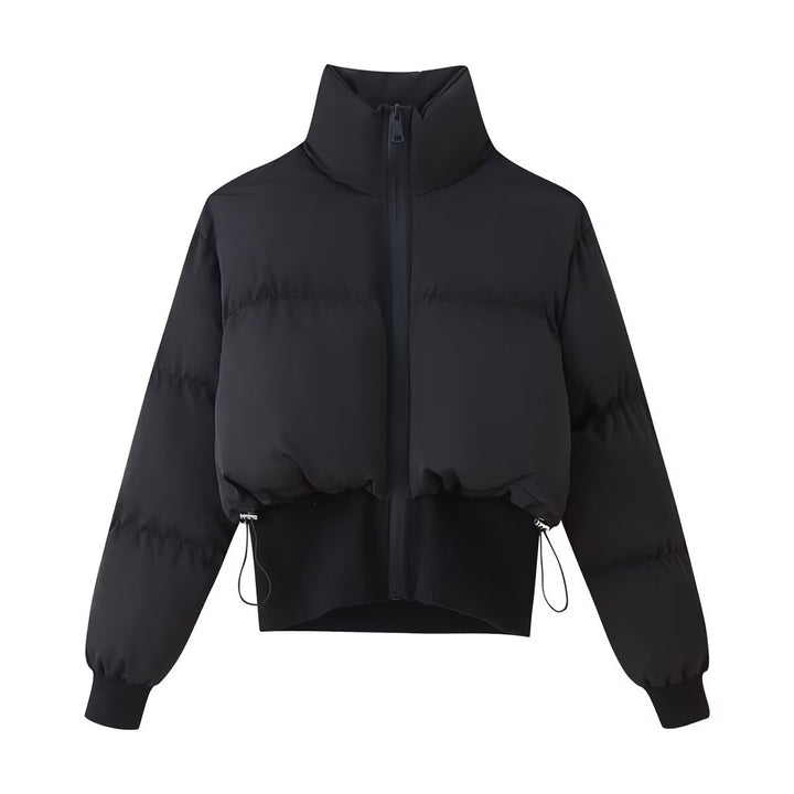 Cropped quilted jacket with high collar and elastic hem for women Lune London